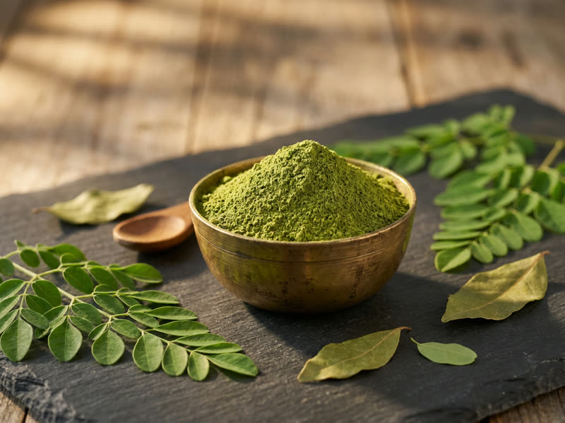 Moringa leaf powder with fresh moringa leaves