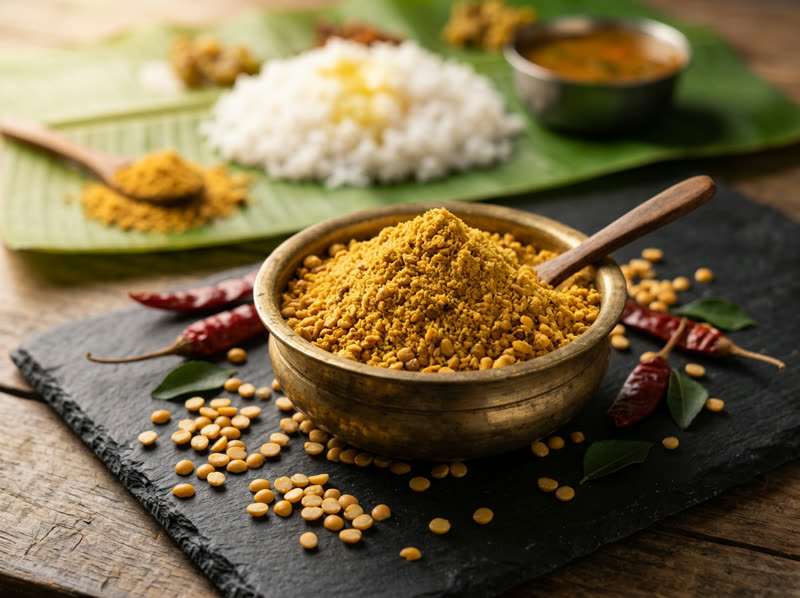 Paruppu podi with toor dal and ghee rice